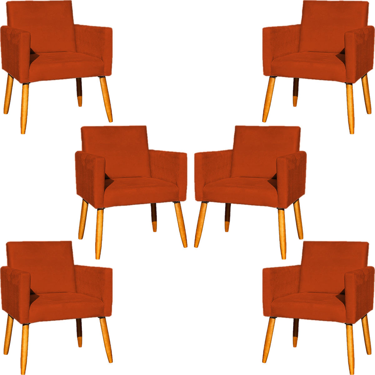Kit 6 Poltronas Decorativas Confortáveis Para Sala Nina Suede Terracota Pé Castanho - Clique E Decore