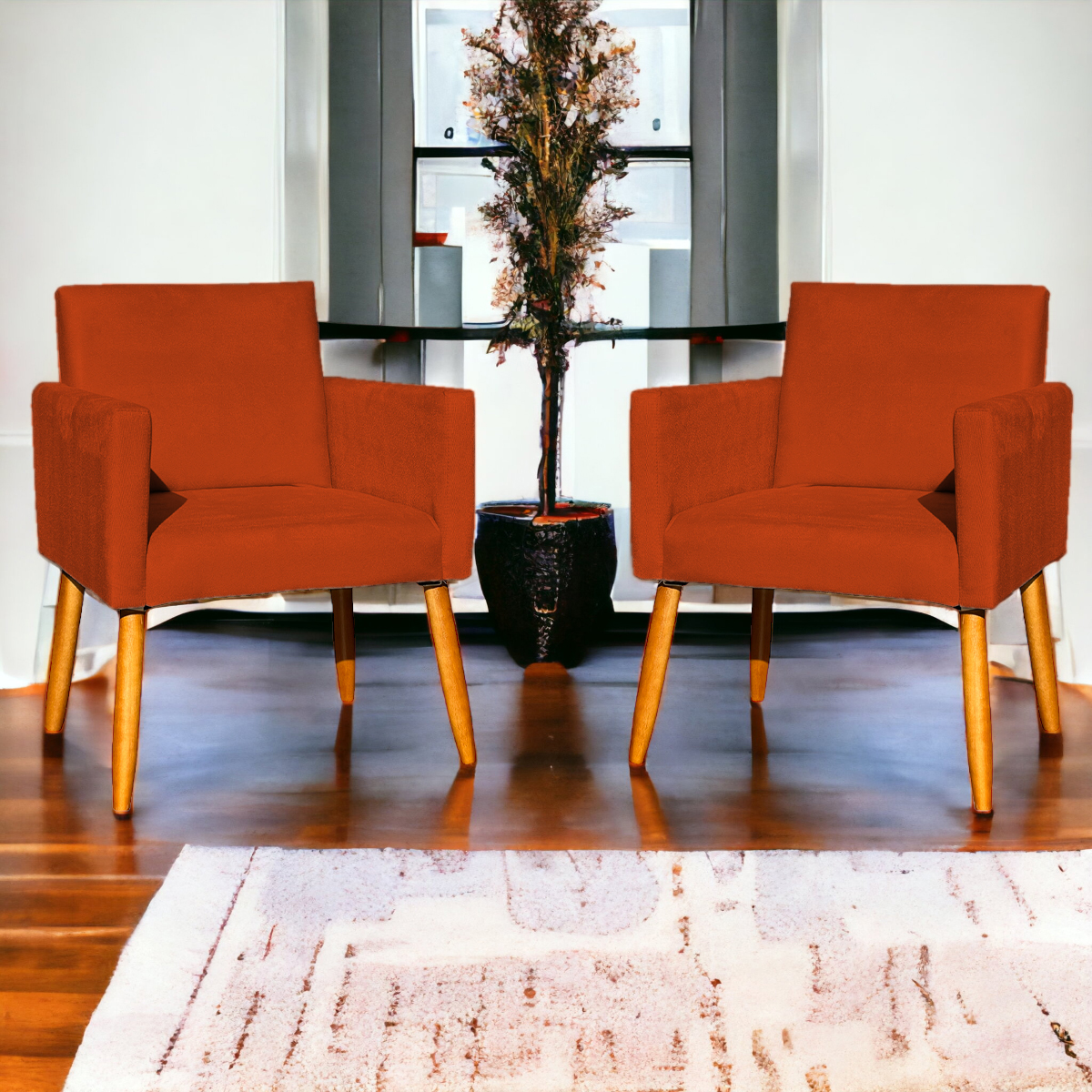 Kit 6 Poltronas Decorativas Confortáveis Para Sala Nina Suede Terracota Pé Castanho - Clique E Decore
