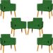 Kit 6 Poltronas Decorativas Confortáveis Para Sala Nina Suede Verde Pé Castanho - Clique E Decore