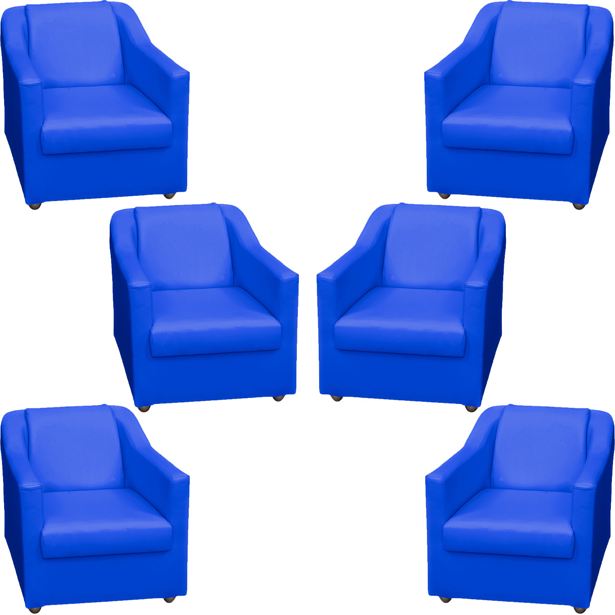 Kit 6 Poltronas Decorativas Para Sala Mila Corino Azul Royal Pé De Plástico - Clique E Decore