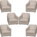 Kit 6 Poltronas Decorativas Para Sala Mila Corino Bege Pé De Plástico - Clique E Decore