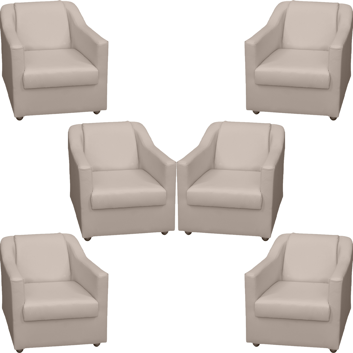 Kit 6 Poltronas Decorativas Para Sala Mila Corino Bege Pé De Plástico - Clique E Decore