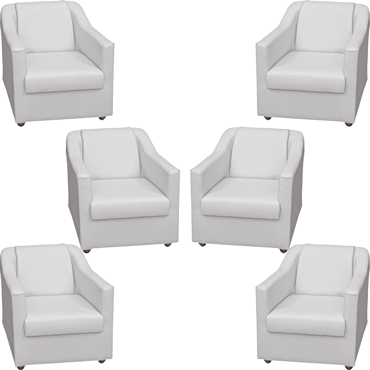 Kit 6 Poltronas Decorativas Para Sala Mila Corino Branco Pé De Plástico - Clique E Decore