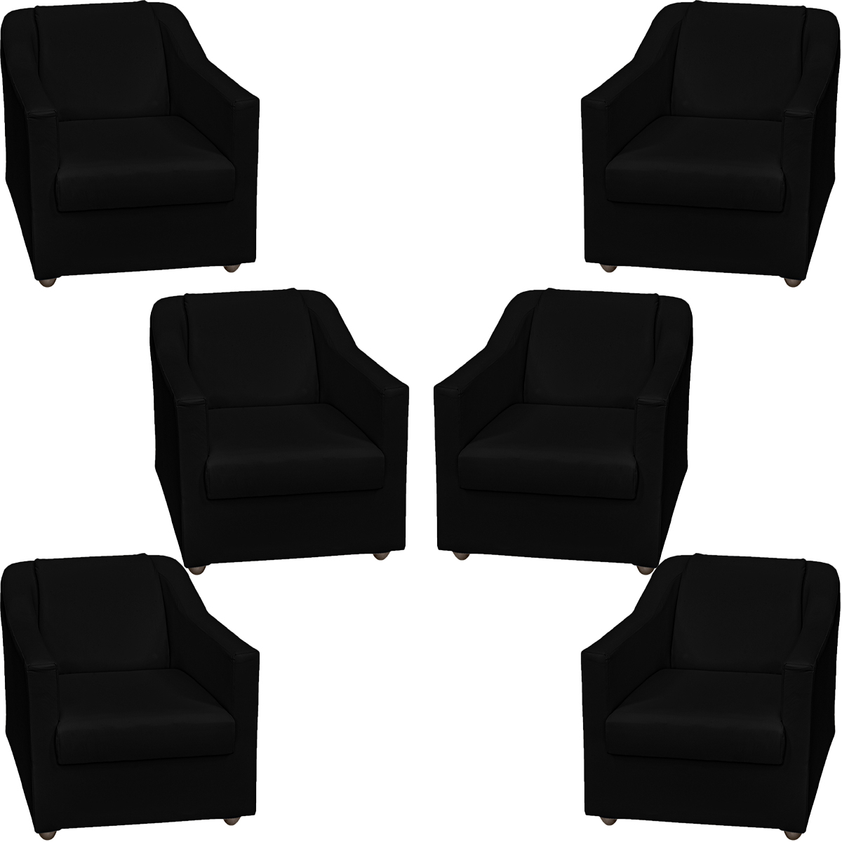 Kit 6 Poltronas Decorativas Para Sala Mila Corino Marrom Pé De Plástico - Clique E Decore