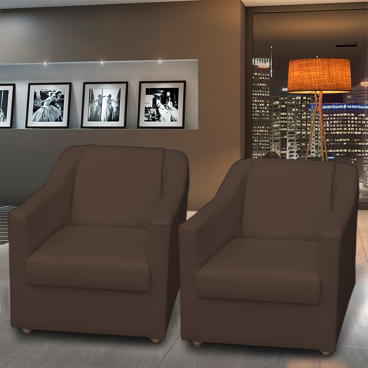 Kit 6 Poltronas Decorativas Para Sala Mila Corino Marrom Pé De Plástico - Clique E Decore