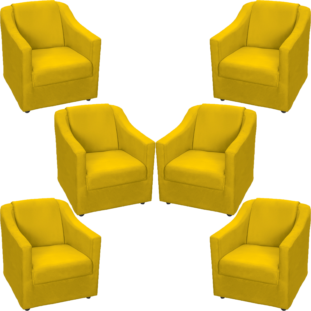 Kit 6 Poltronas Decorativas Para Sala Mila Suede Amarelo Pé De Plástico - Clique E Decore