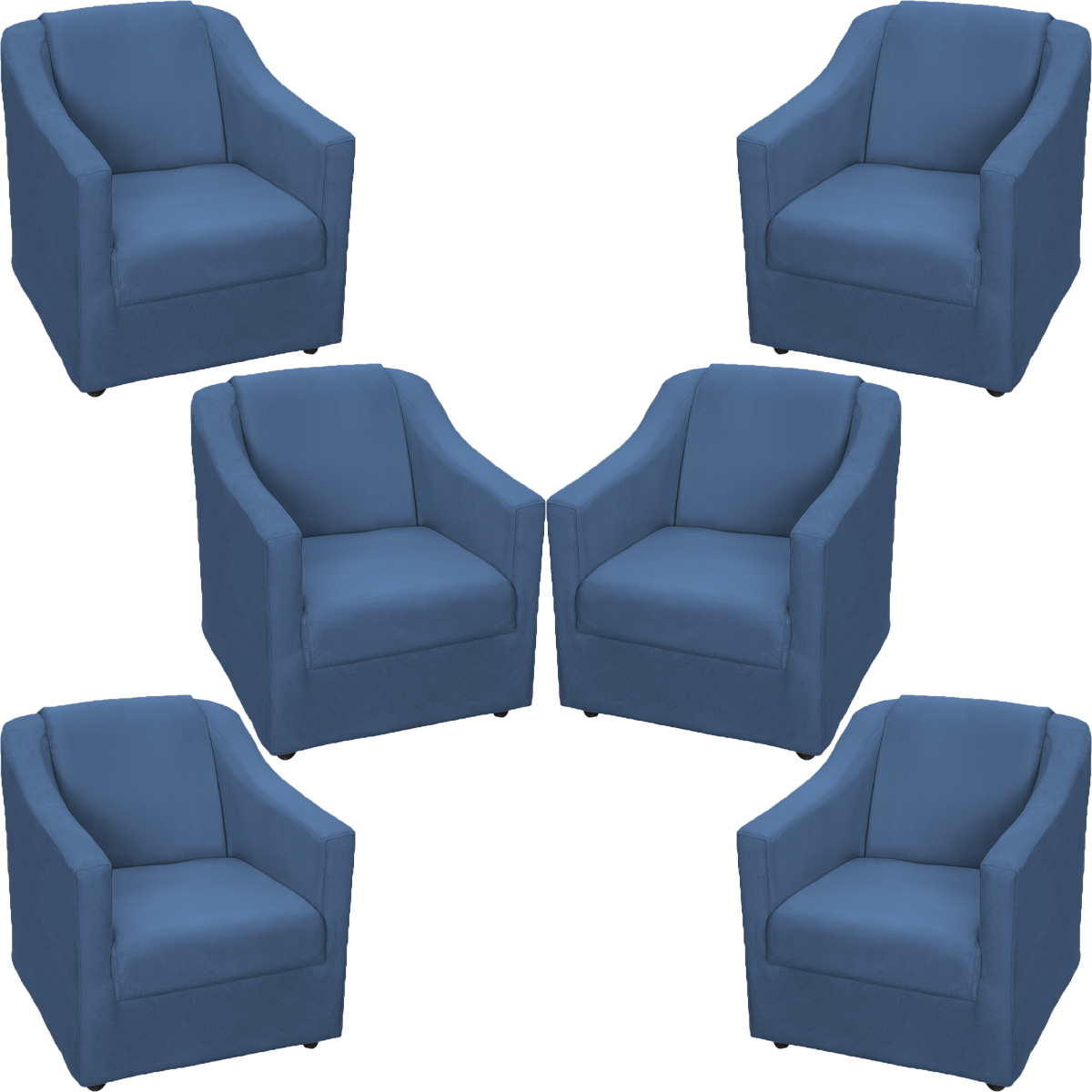 Kit 6 Poltronas Decorativas Para Sala Mila Suede Azul Marinho Pé De Plástico - Clique E Decore