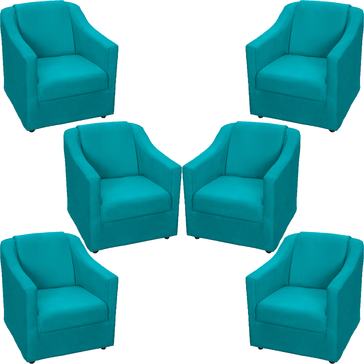 Kit 6 Poltronas Decorativas Para Sala Mila Suede Azul Turquesa Pé De Plástico - Clique E Decore