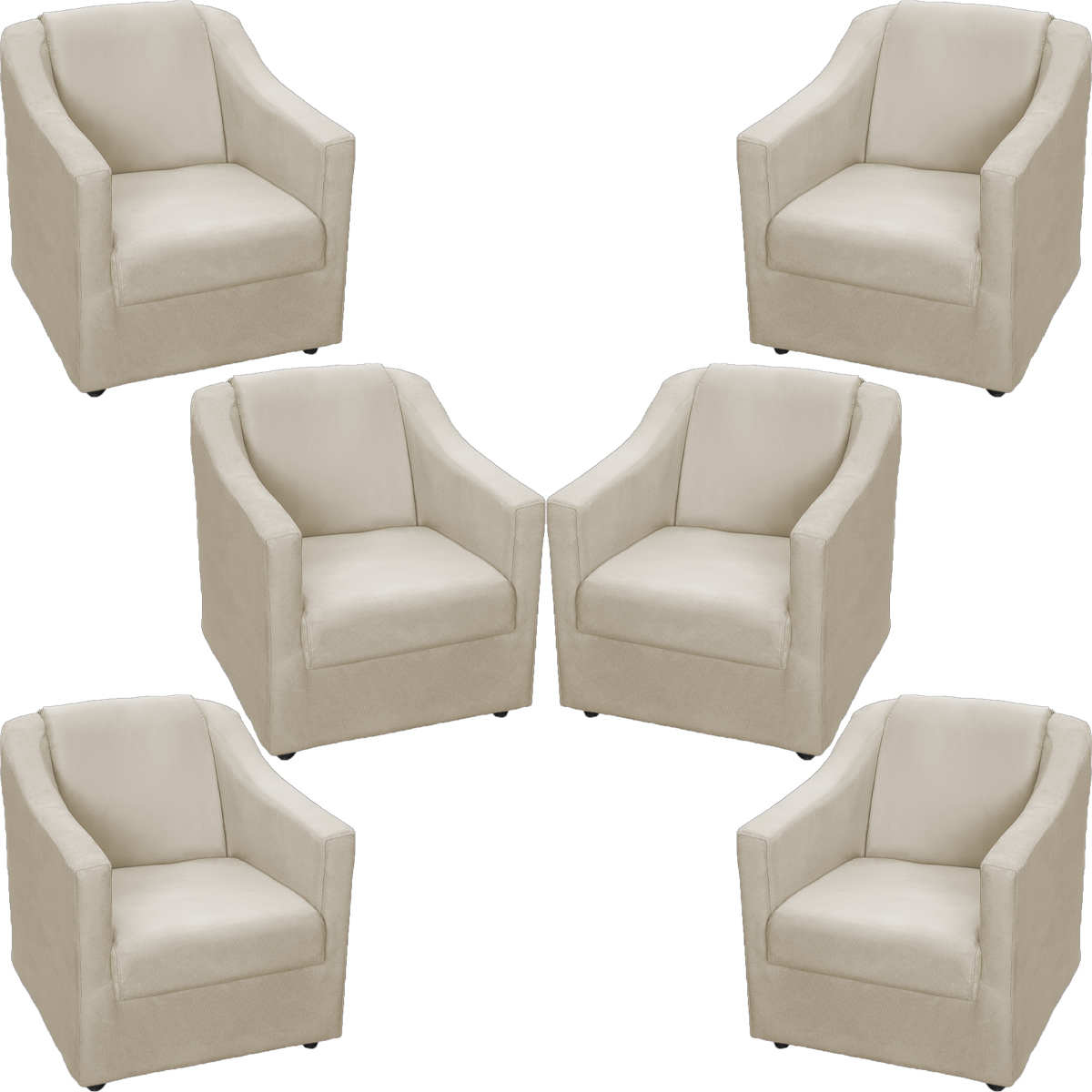 Kit 6 Poltronas Decorativas Para Sala Mila Suede Bege Pé De Plástico - Clique E Decore