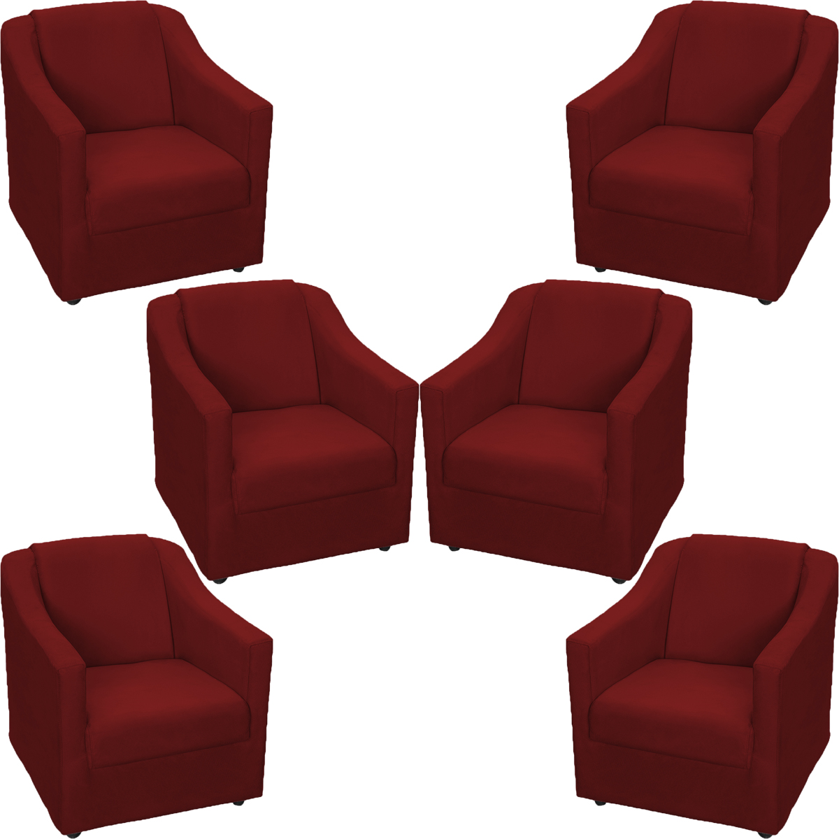 Kit 6 Poltronas Decorativas Para Sala Mila Suede Bordô Pé De Plástico - Clique E Decore