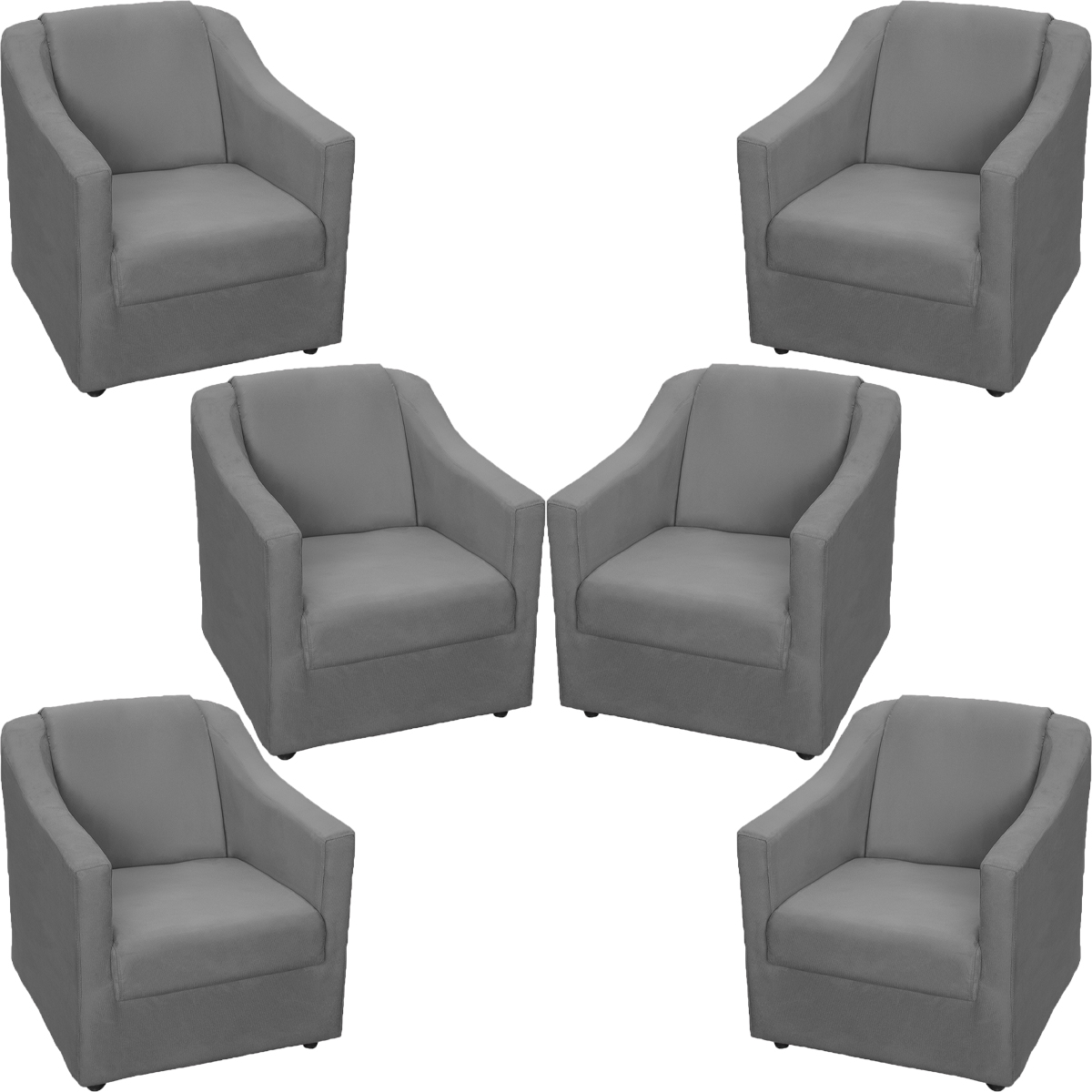 Kit 6 Poltronas Decorativas Para Sala Mila Suede Cinza Pé De Plástico - Clique E Decore