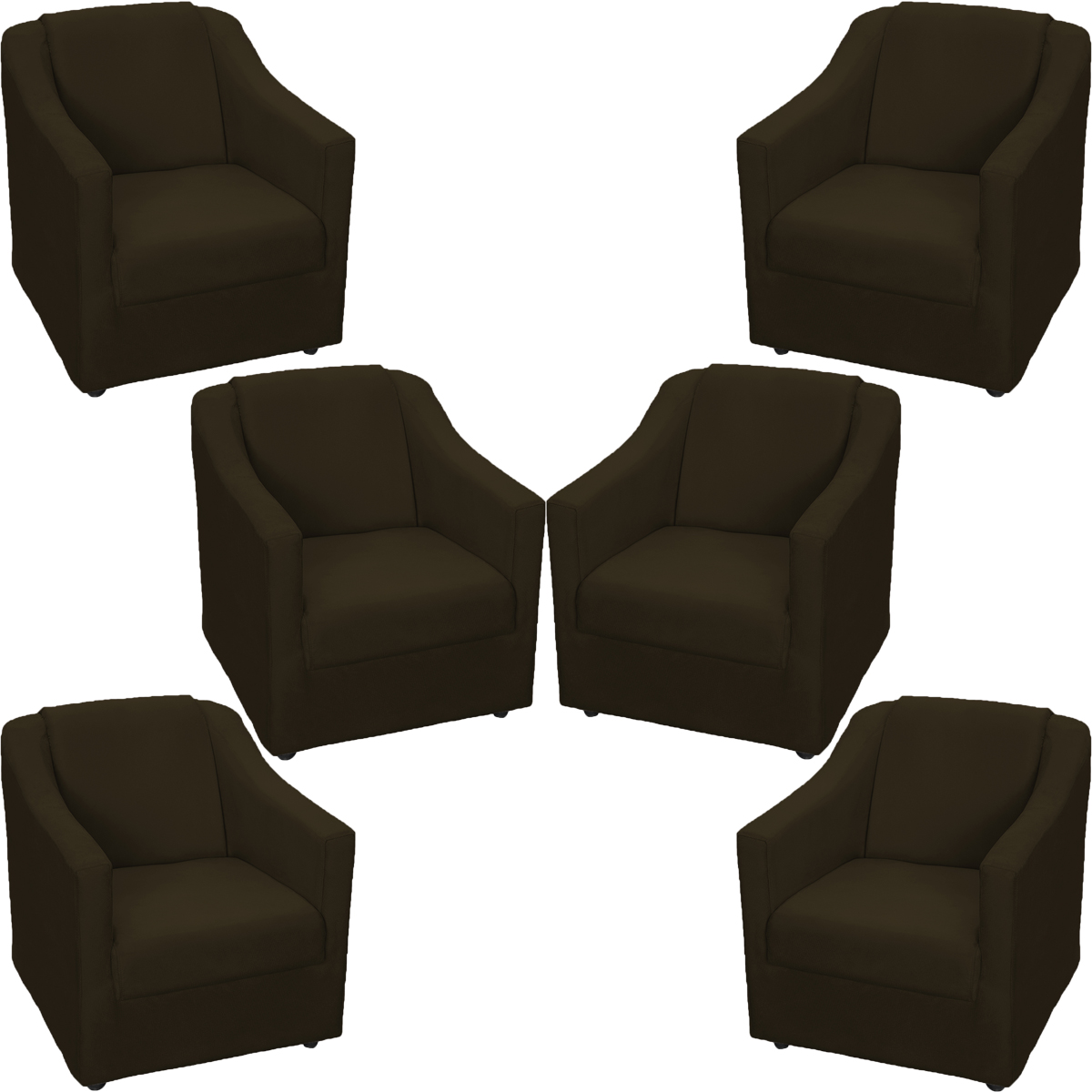 Kit 6 Poltronas Decorativas Para Sala Mila Suede Marrom Pé De Plástico- Clique E Decore
