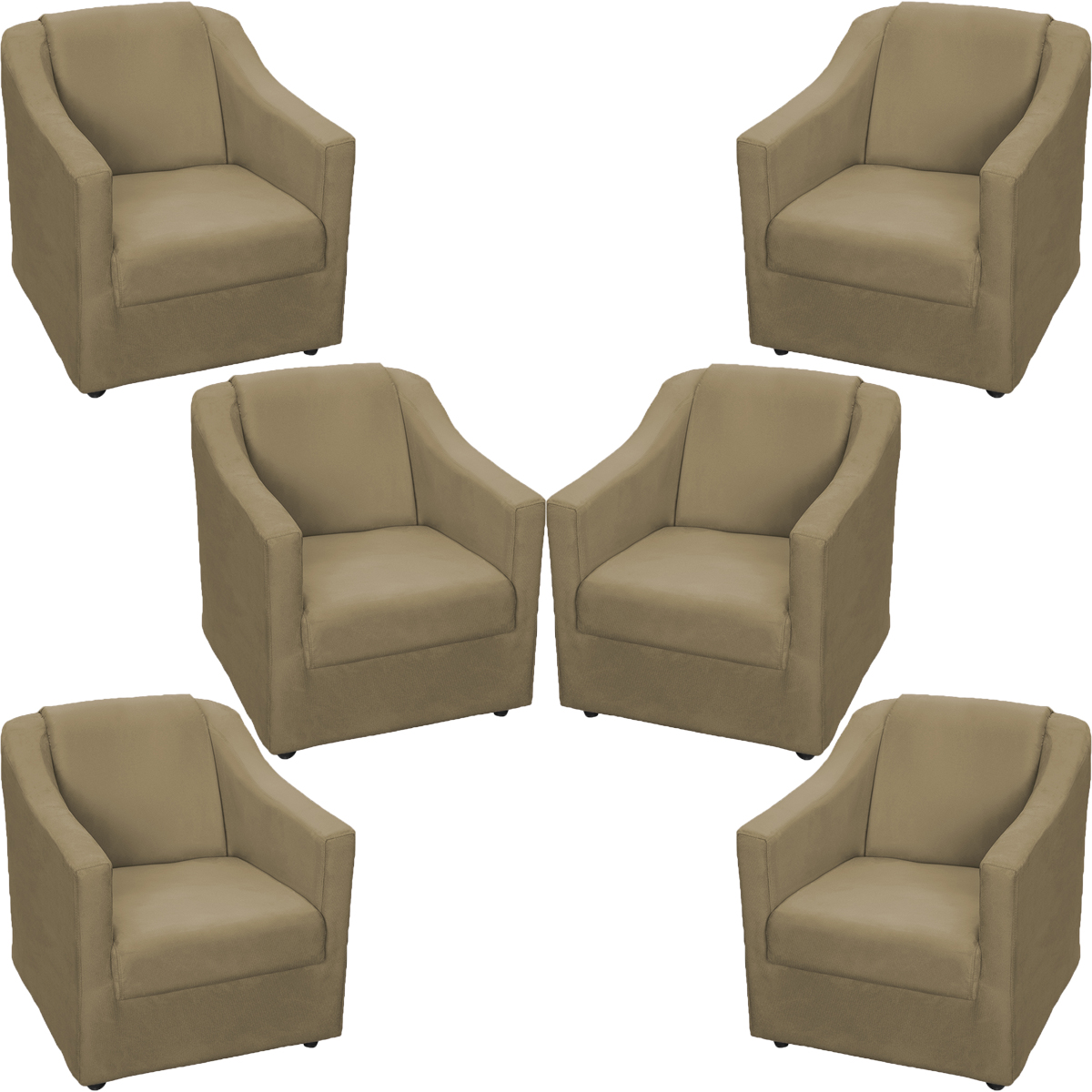 Kit 6 Poltronas Decorativas Para Sala Mila Suede Nude Pé De Plástico- Clique E Decore
