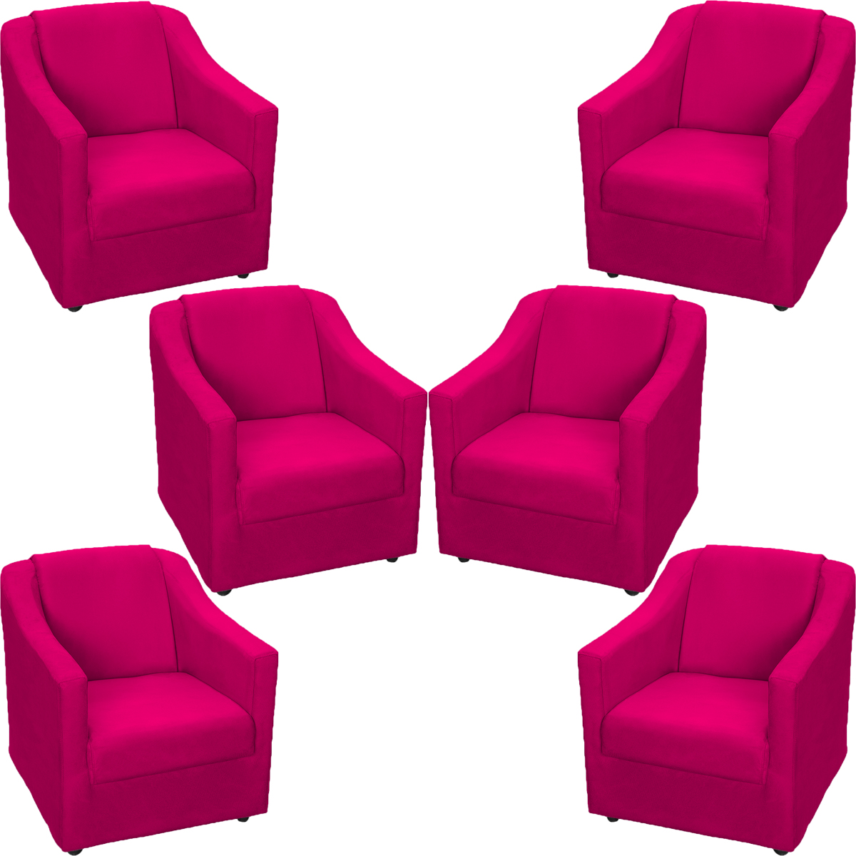 Kit 6 Poltronas Decorativas Para Sala Mila Suede Pink Pé De Plástico- Clique E Decore