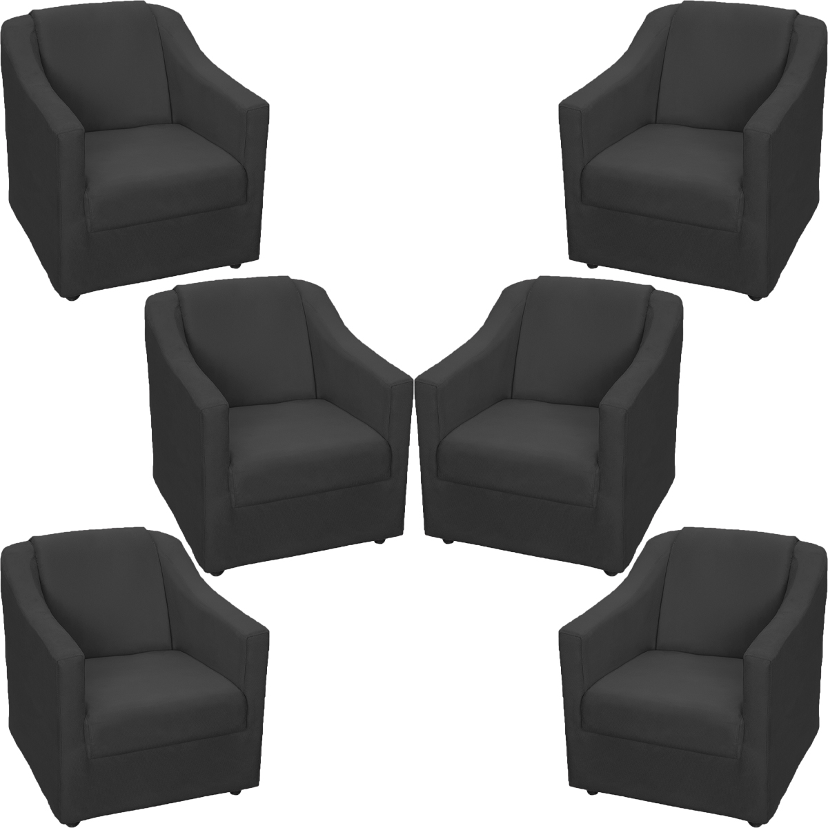 Kit 6 Poltronas Decorativas Para Sala Mila Suede Preto Pé De Plástico - Clique E Decore