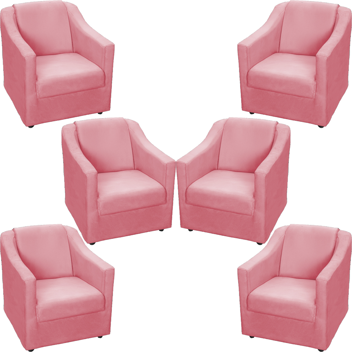 Kit 6 Poltronas Decorativas Para Sala Mila Suede Rosê Pé De Plástico - Clique E Decore