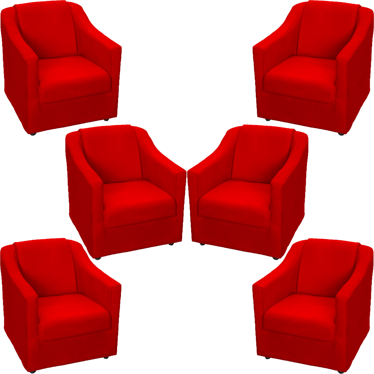 Kit 6 Poltronas Decorativas Para Sala Mila Suede Vermelho Pé Alumínio - Clique E Decore