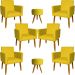 Kit 6 Poltronas Decorativas Para Sala, Recepção Nina + 2 Puff Redondo Suede Amarelo Pé Castanho - Clique E Decore