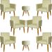 Kit 6 Poltronas Decorativas Para Sala, Recepção Nina + 2 Puff Redondo Suede Bege Pé Castanho - Clique E Decore