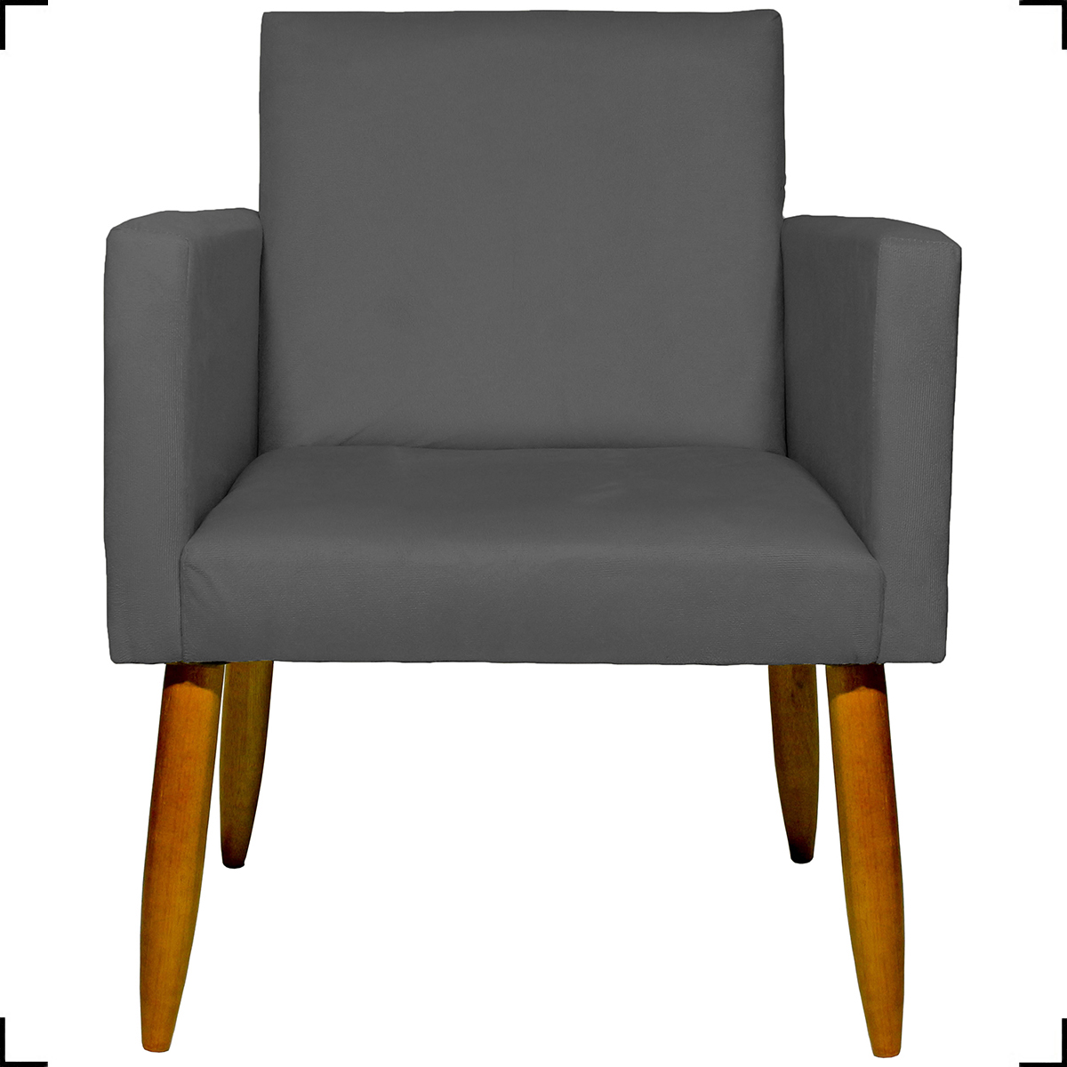 Kit 6 Poltronas Decorativas Para Sala, Recepção Nina + 2 Puff Redondo Suede Cinza Pé Castanho - Clique E Decore