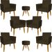 Kit 6 Poltronas Decorativas Para Sala, Recepção Nina + 2 Puff Redondo Suede Marrom Pé Castanho - Clique E Decore