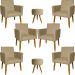 Kit 6 Poltronas Decorativas Para Sala, Recepção Nina + 2 Puff Redondo Suede Nude Pé Castanho - Clique E Decore