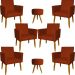 Kit 6 Poltronas Decorativas Para Sala, Recepção Nina + 2 Puff Redondo Suede Terracota Pé Castanho - Clique E Decore