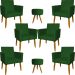 Kit 6 Poltronas Decorativas Para Sala, Recepção Nina + 2 Puff Redondo Suede Verde Pé Castanho - Clique E Decore