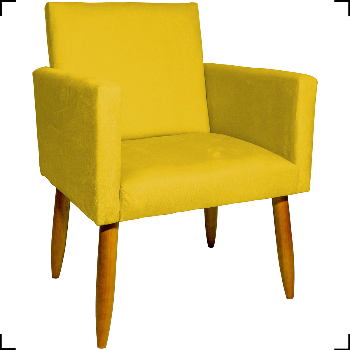 Kit 6 Poltronas Decorativas Para Sala, Recepção Nina + 3 Puff Redondo Suede Amarelo Pé Castanho - Clique E Decore