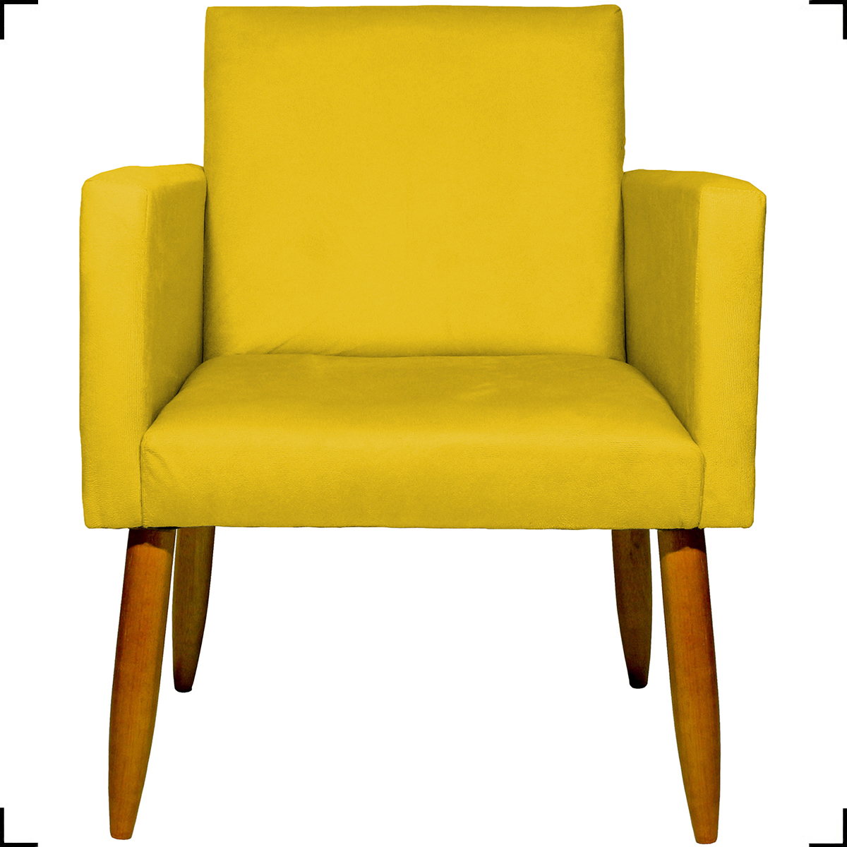 Kit 6 Poltronas Decorativas Para Sala, Recepção Nina + 3 Puff Redondo Suede Amarelo Pé Castanho - Clique E Decore
