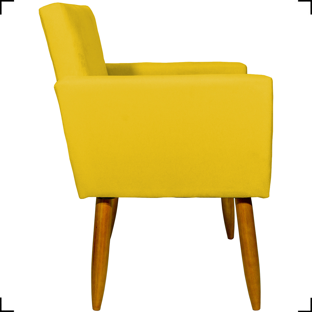 Kit 6 Poltronas Decorativas Para Sala, Recepção Nina + 3 Puff Redondo Suede Amarelo Pé Castanho - Clique E Decore