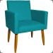 Kit 6 Poltronas Decorativas Para Sala, Recepção Nina + 3 Puff Redondo Suede Azul Turquesa Pé Castanho - Clique E Decore