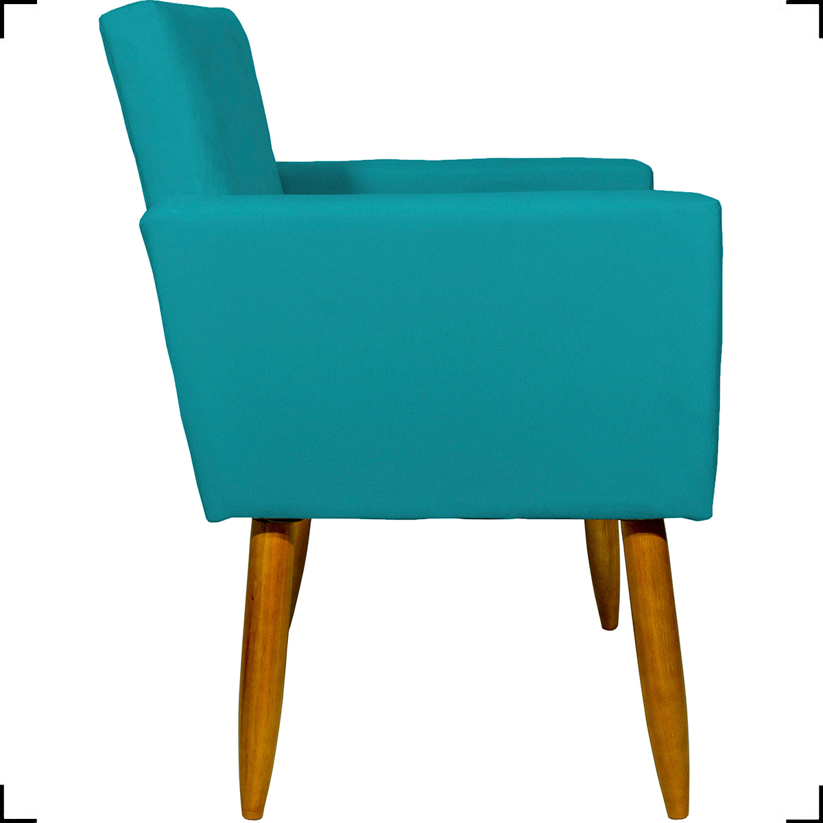 Kit 6 Poltronas Decorativas Para Sala, Recepção Nina + 3 Puff Redondo Suede Azul Turquesa Pé Castanho - Clique E Decore