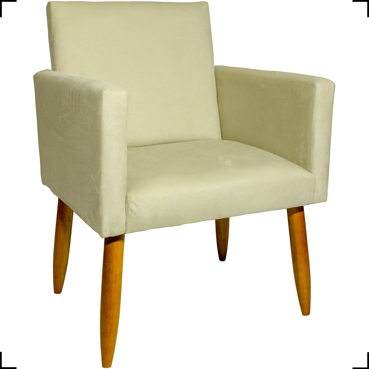 Kit 6 Poltronas Decorativas Para Sala, Recepção Nina + 3 Puff Redondo Suede Bege Pé Castanho - Clique E Decore