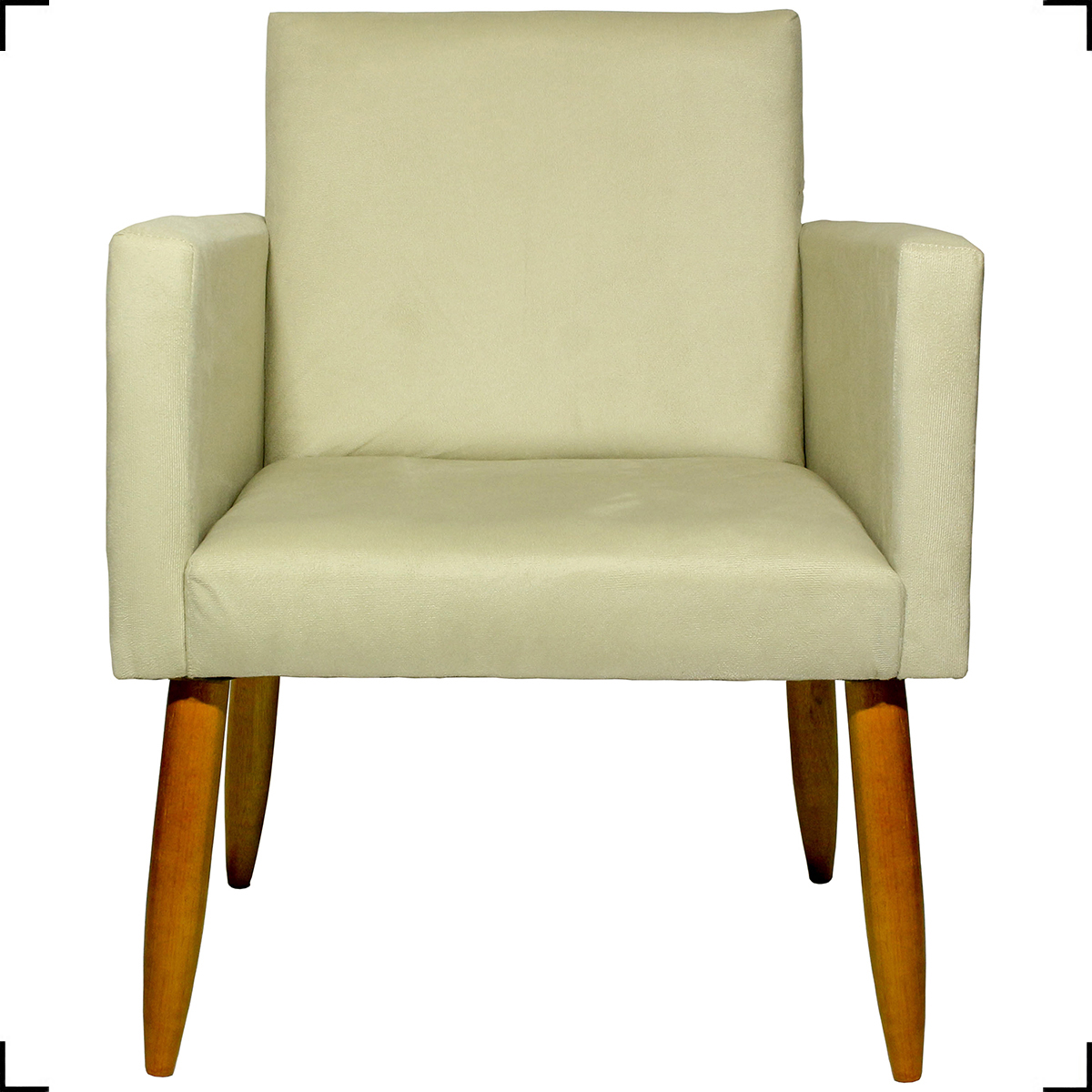 Kit 6 Poltronas Decorativas Para Sala, Recepção Nina + 3 Puff Redondo Suede Bege Pé Castanho - Clique E Decore