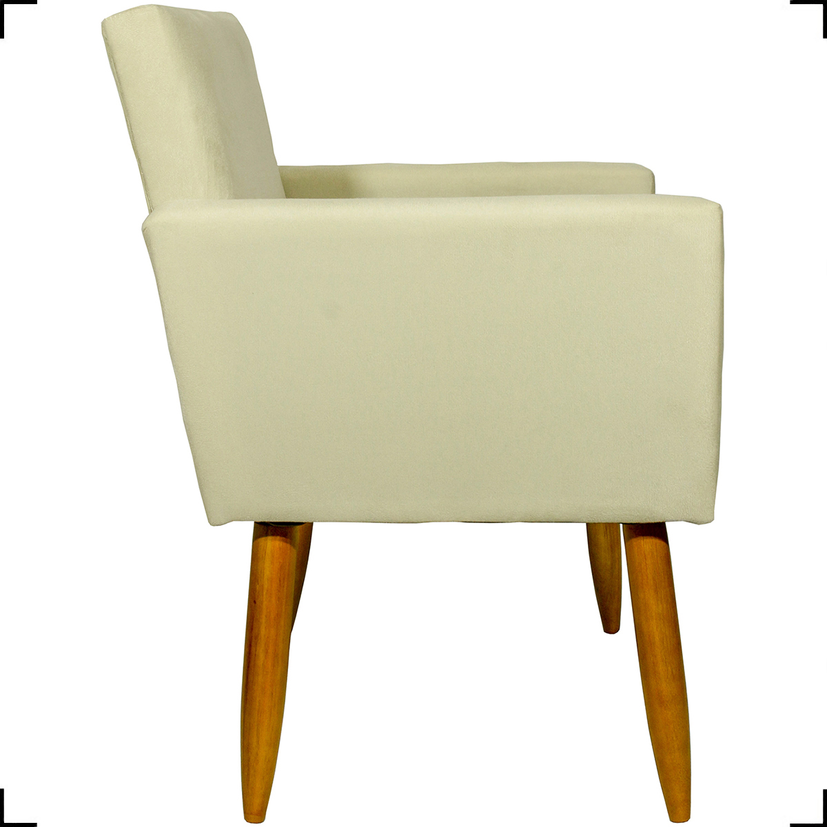 Kit 6 Poltronas Decorativas Para Sala, Recepção Nina + 3 Puff Redondo Suede Bege Pé Castanho - Clique E Decore