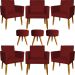 Kit 6 Poltronas Decorativas Para Sala, Recepção Nina + 3 Puff Redondo Suede Bordô Pé Castanho - Clique E Decore