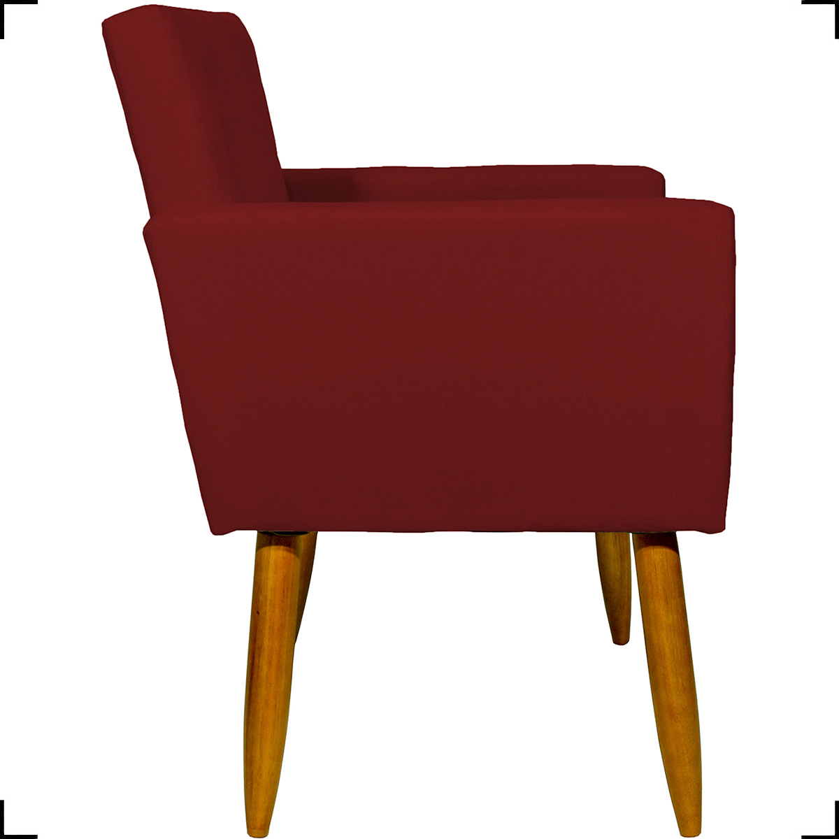 Kit 6 Poltronas Decorativas Para Sala, Recepção Nina + 3 Puff Redondo Suede Bordô Pé Castanho - Clique E Decore