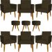 Kit 6 Poltronas Decorativas Para Sala, Recepção Nina + 3 Puff Redondo Suede Marrom Pé Castanho - Clique E Decore