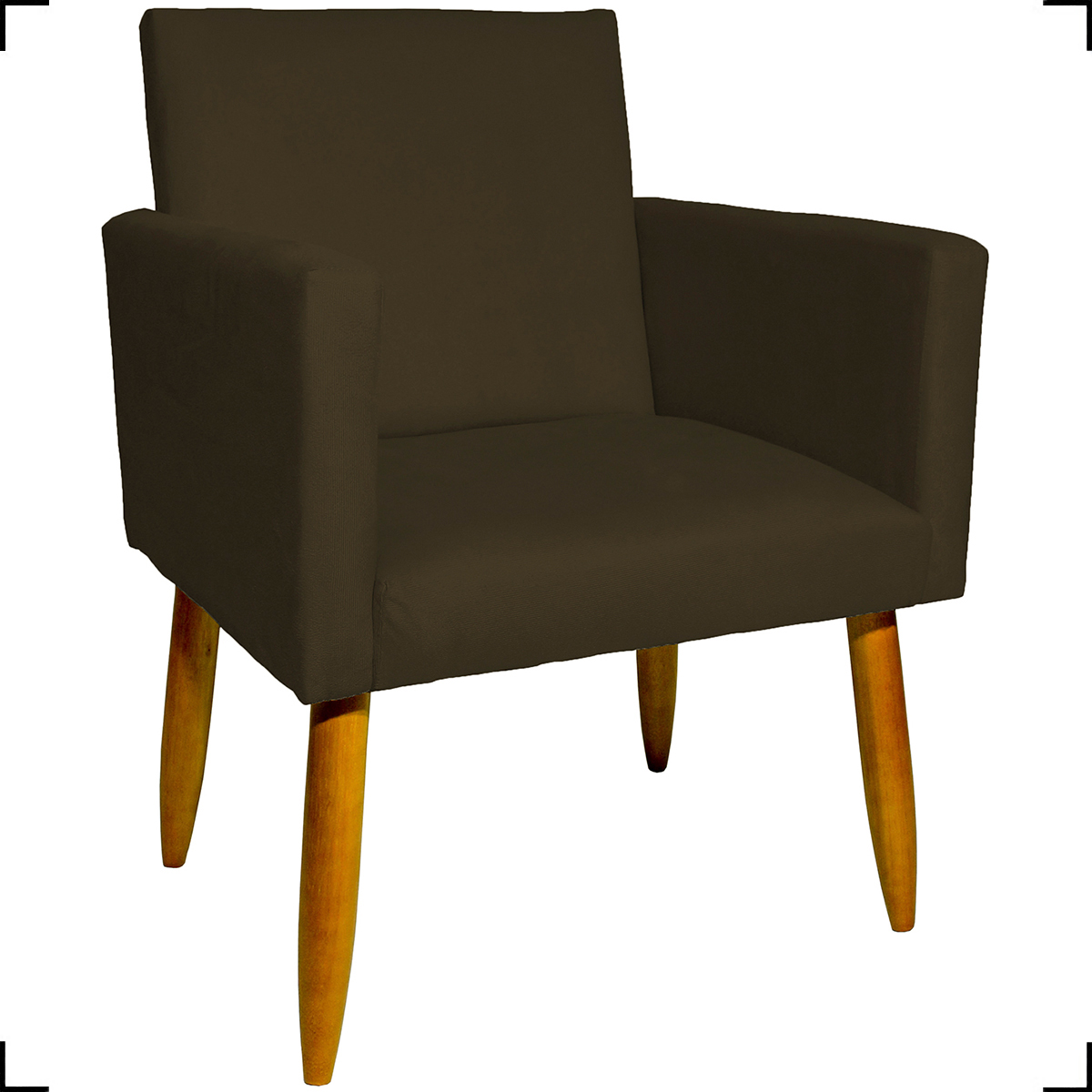 Kit 6 Poltronas Decorativas Para Sala, Recepção Nina + 3 Puff Redondo Suede Marrom Pé Castanho - Clique E Decore