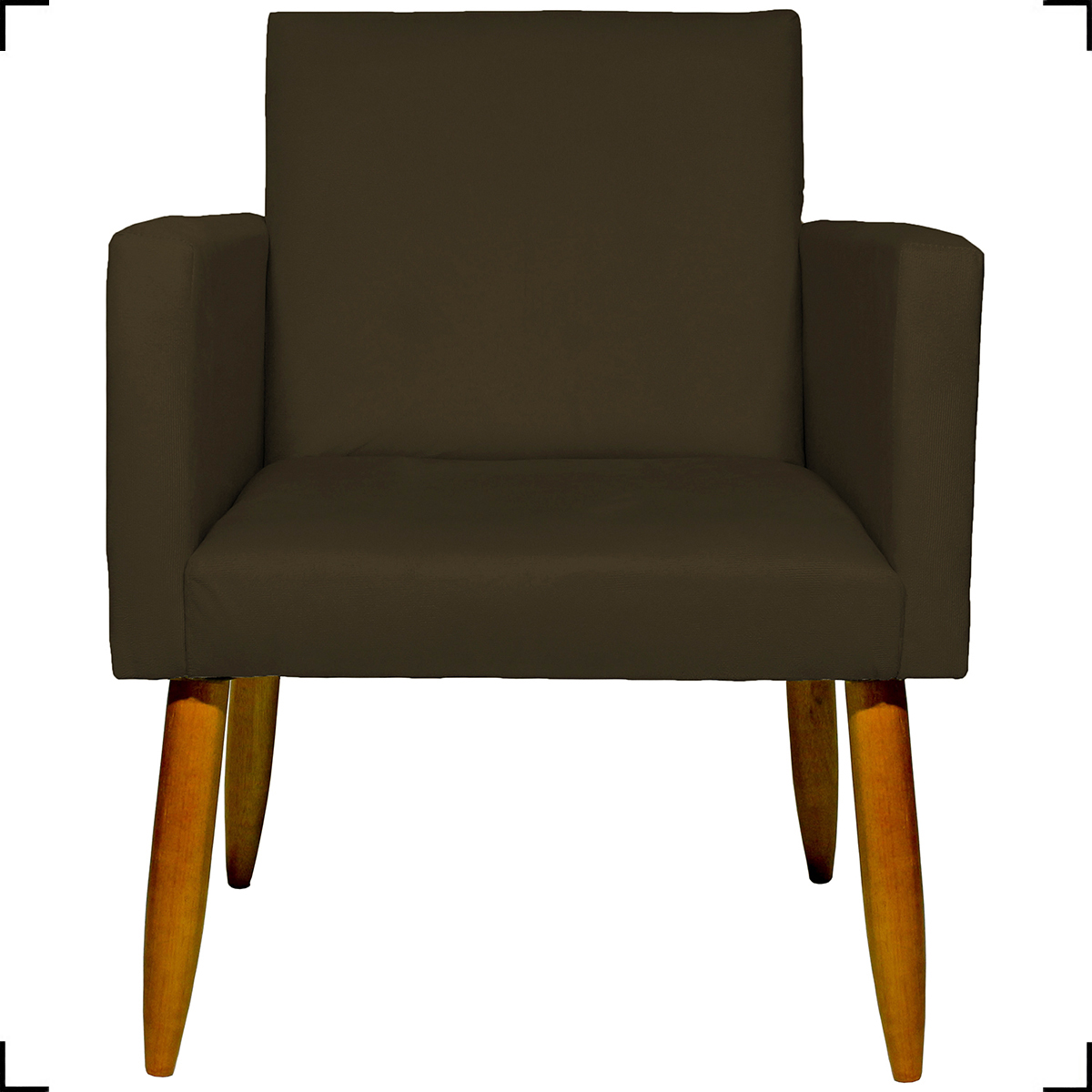 Kit 6 Poltronas Decorativas Para Sala, Recepção Nina + 3 Puff Redondo Suede Marrom Pé Castanho - Clique E Decore