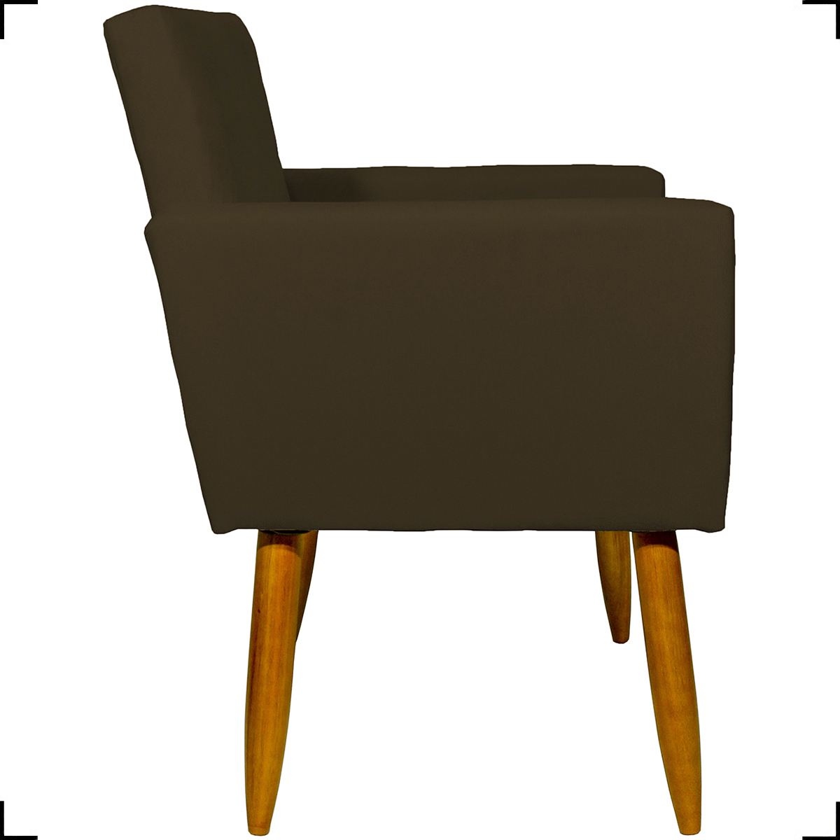 Kit 6 Poltronas Decorativas Para Sala, Recepção Nina + 3 Puff Redondo Suede Marrom Pé Castanho - Clique E Decore