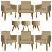 Kit 6 Poltronas Decorativas Para Sala, Recepção Nina + 3 Puff Redondo Suede Nude Pé Castanho - Clique E Decore