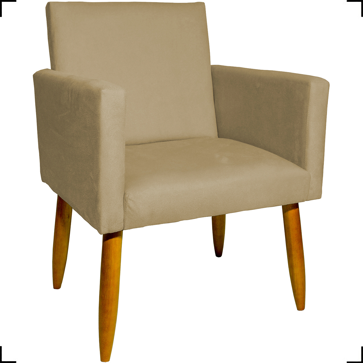 Kit 6 Poltronas Decorativas Para Sala, Recepção Nina + 3 Puff Redondo Suede Nude Pé Castanho - Clique E Decore