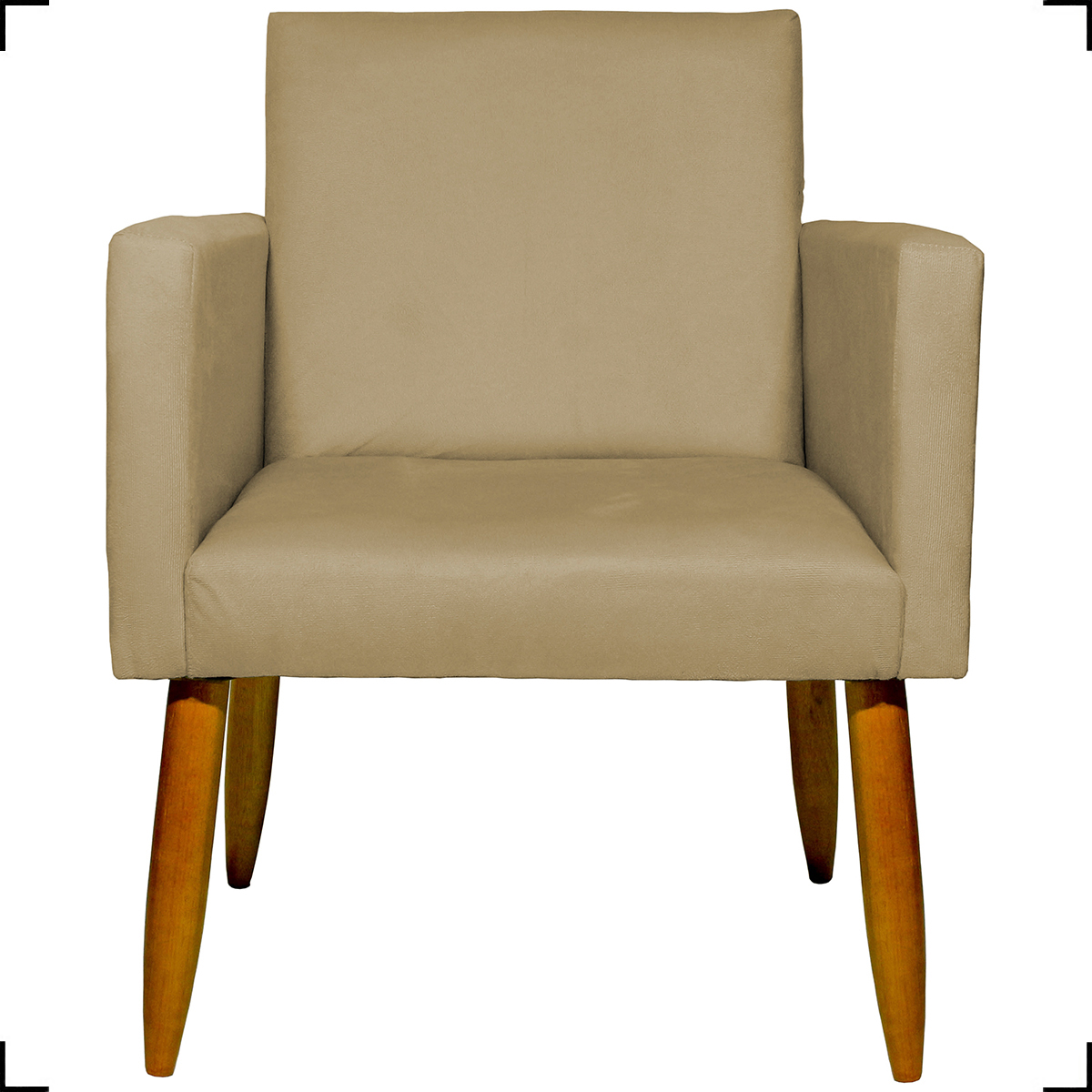 Kit 6 Poltronas Decorativas Para Sala, Recepção Nina + 3 Puff Redondo Suede Nude Pé Castanho - Clique E Decore
