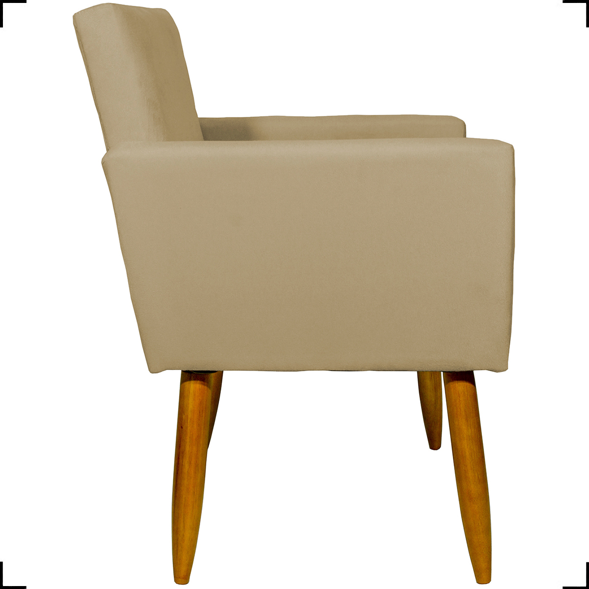 Kit 6 Poltronas Decorativas Para Sala, Recepção Nina + 3 Puff Redondo Suede Nude Pé Castanho - Clique E Decore