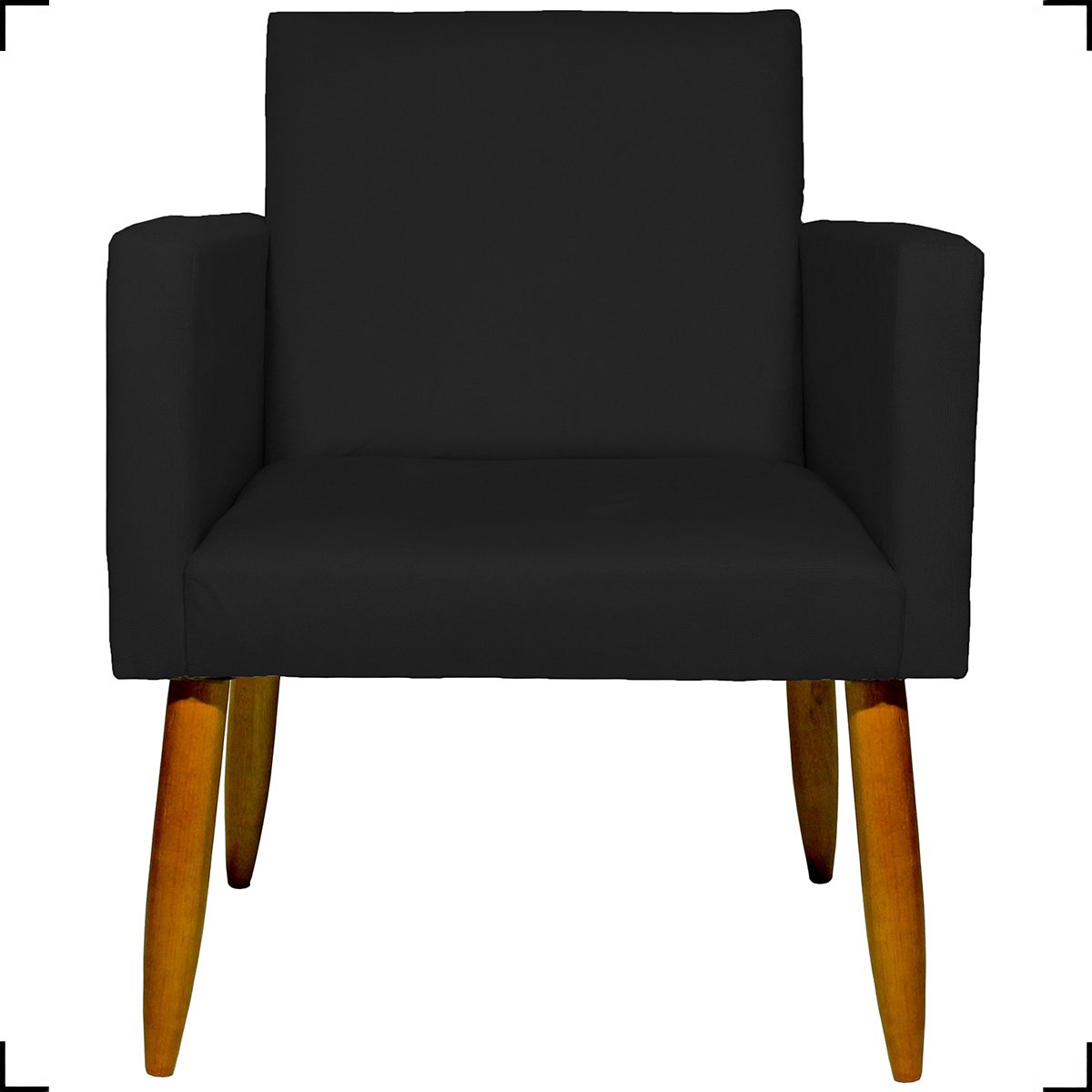 Kit 6 Poltronas Decorativas Para Sala, Recepção Nina + 3 Puff Redondo Suede Preto Pé Castanho - Clique E Decore