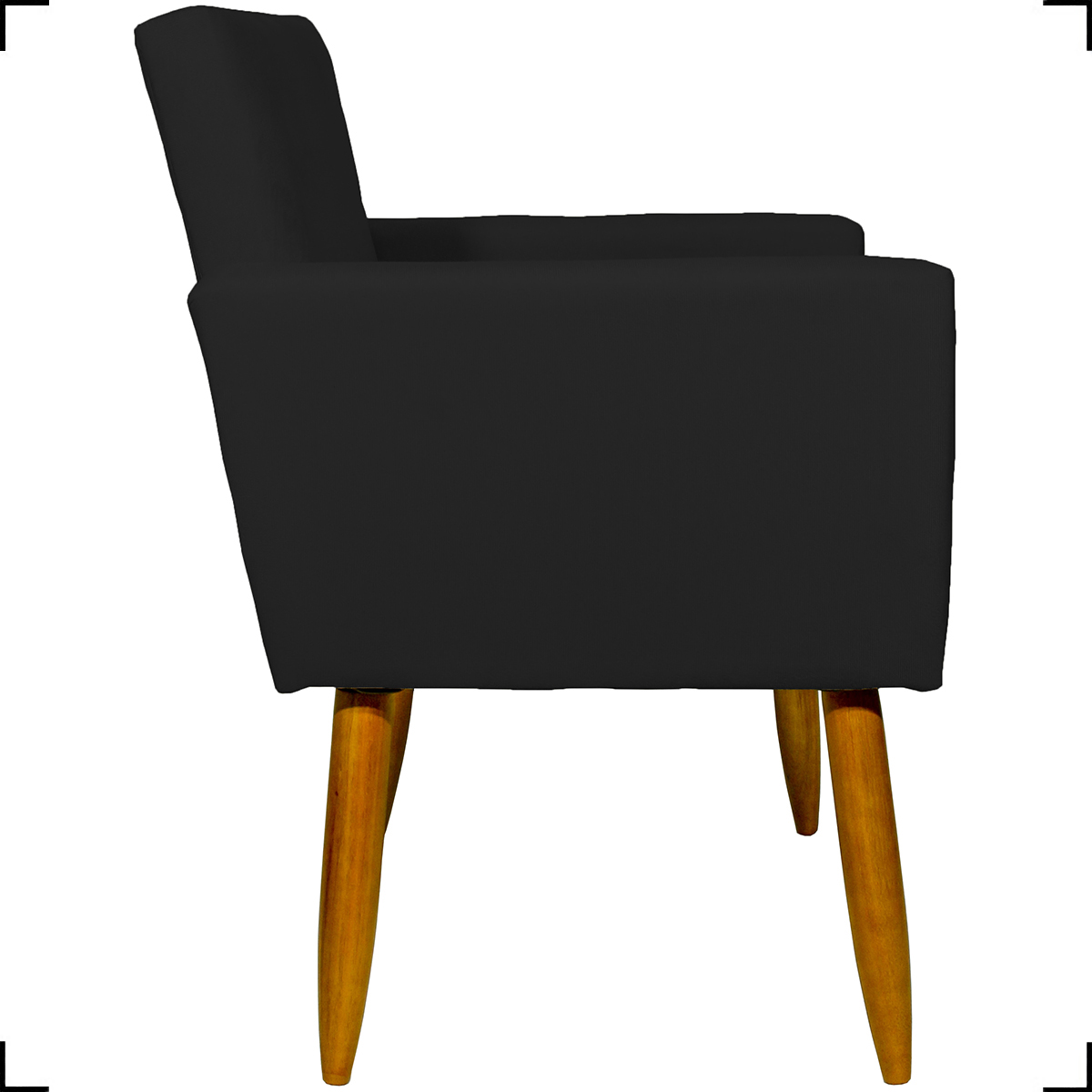Kit 6 Poltronas Decorativas Para Sala, Recepção Nina + 3 Puff Redondo Suede Preto Pé Castanho - Clique E Decore