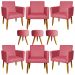 Kit 6 Poltronas Decorativas Para Sala, Recepção Nina + 3 Puff Redondo Suede Rosê Pé Castanho - Clique E Decore
