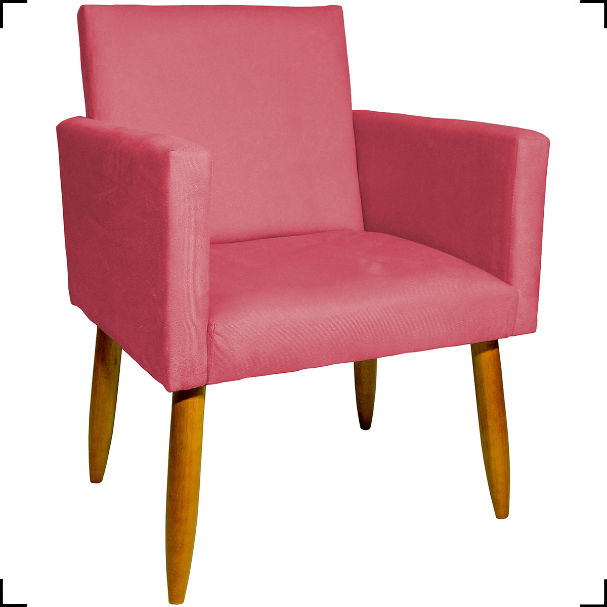 Kit 6 Poltronas Decorativas Para Sala, Recepção Nina + 3 Puff Redondo Suede Rosê Pé Castanho - Clique E Decore